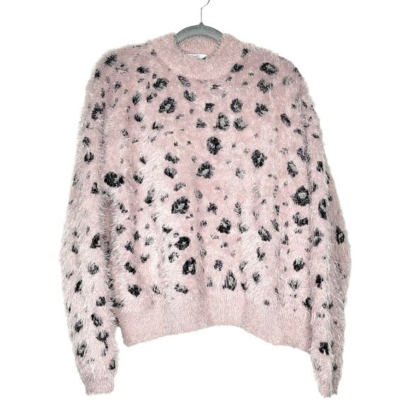 Candie's Pink Leopard Print Fuzzy Pullover Crewneck Sweater Women Sz XXL - Picture 2 of 8